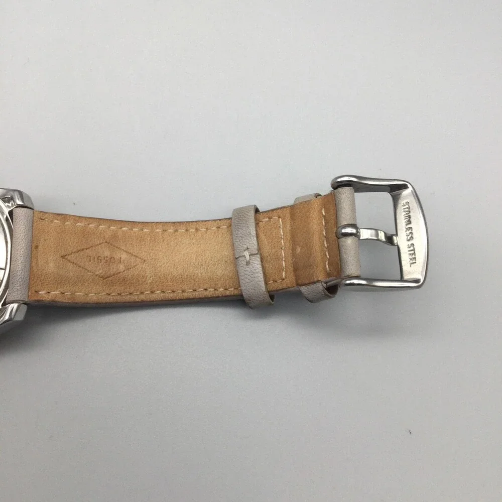 Fossil Womens Watch 38mm Gold Silver Tone Day Date Leather BQ3384 New Battery
